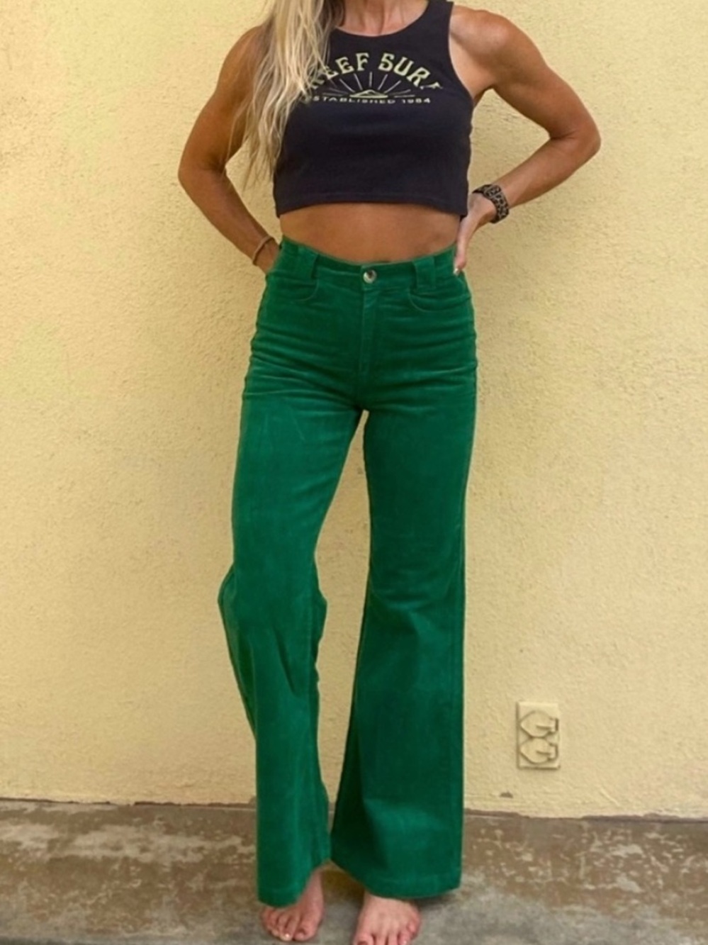Women's Green Corduroy Flared Pants